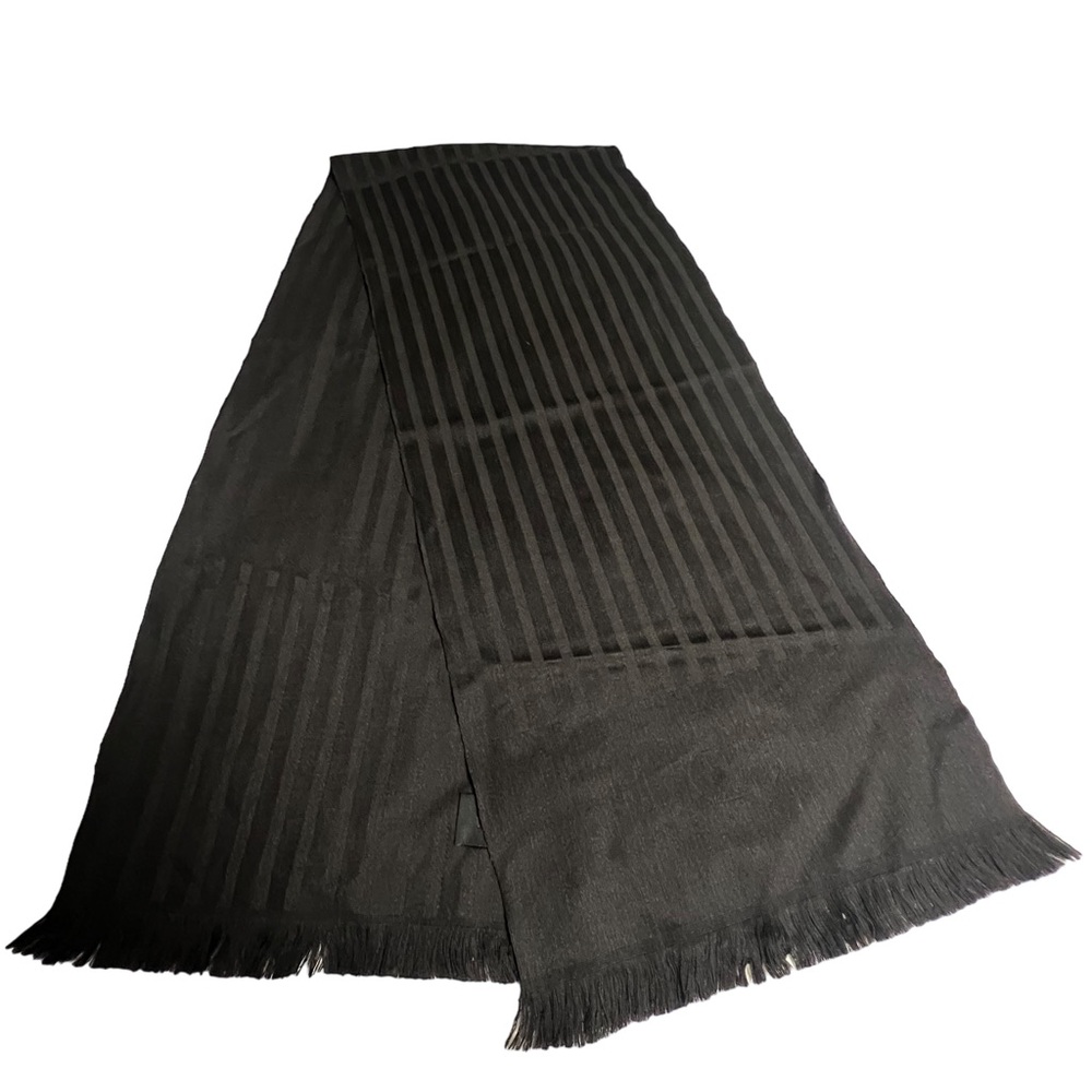 Vintage Unisex Valentino Sciarpe Black Stripe On Black Wool Scarf